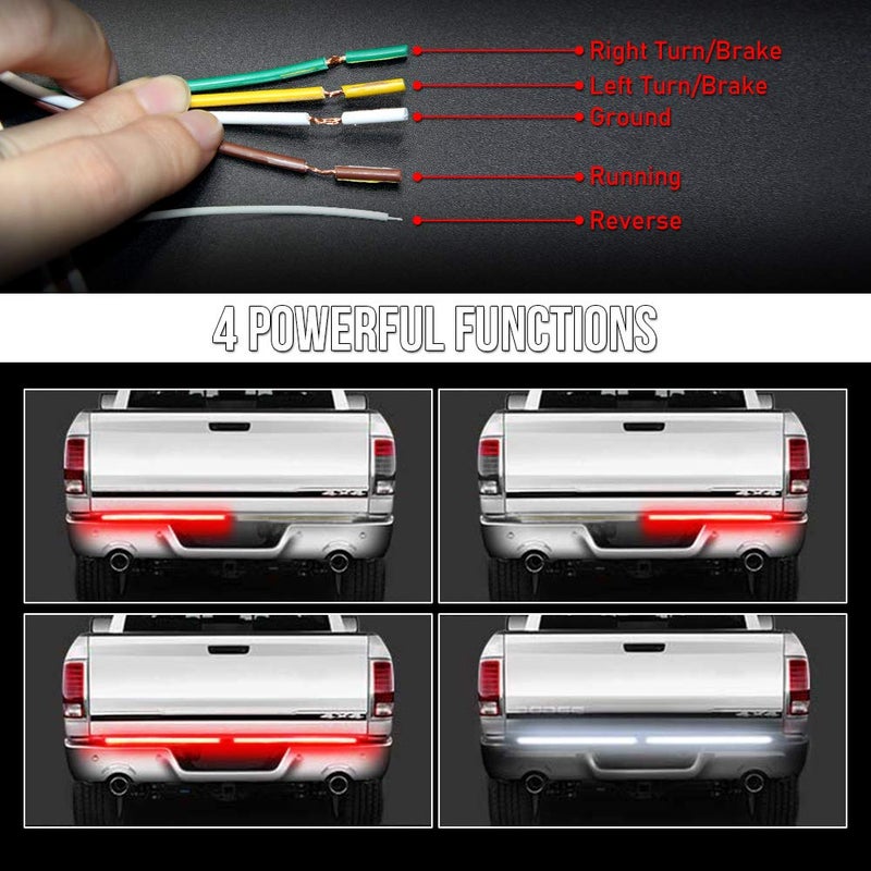 OPL5 Triple Tailgate Light Bar 60 inch Waterproof [Aluminum CASING] No Drill Install Red Turn Signal, Full Function-Brake/Running, Reverse Lights for Pickup Truck SUV RV (60 inch red Turn Signals) - Image 2